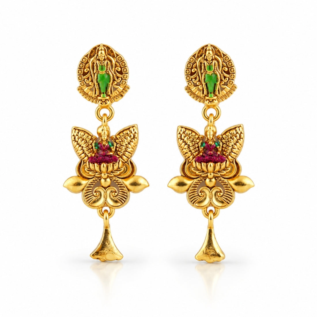 The Divine Ganesha & Lakshmi Lotus Drop Earrings in 925 Sterling Silver