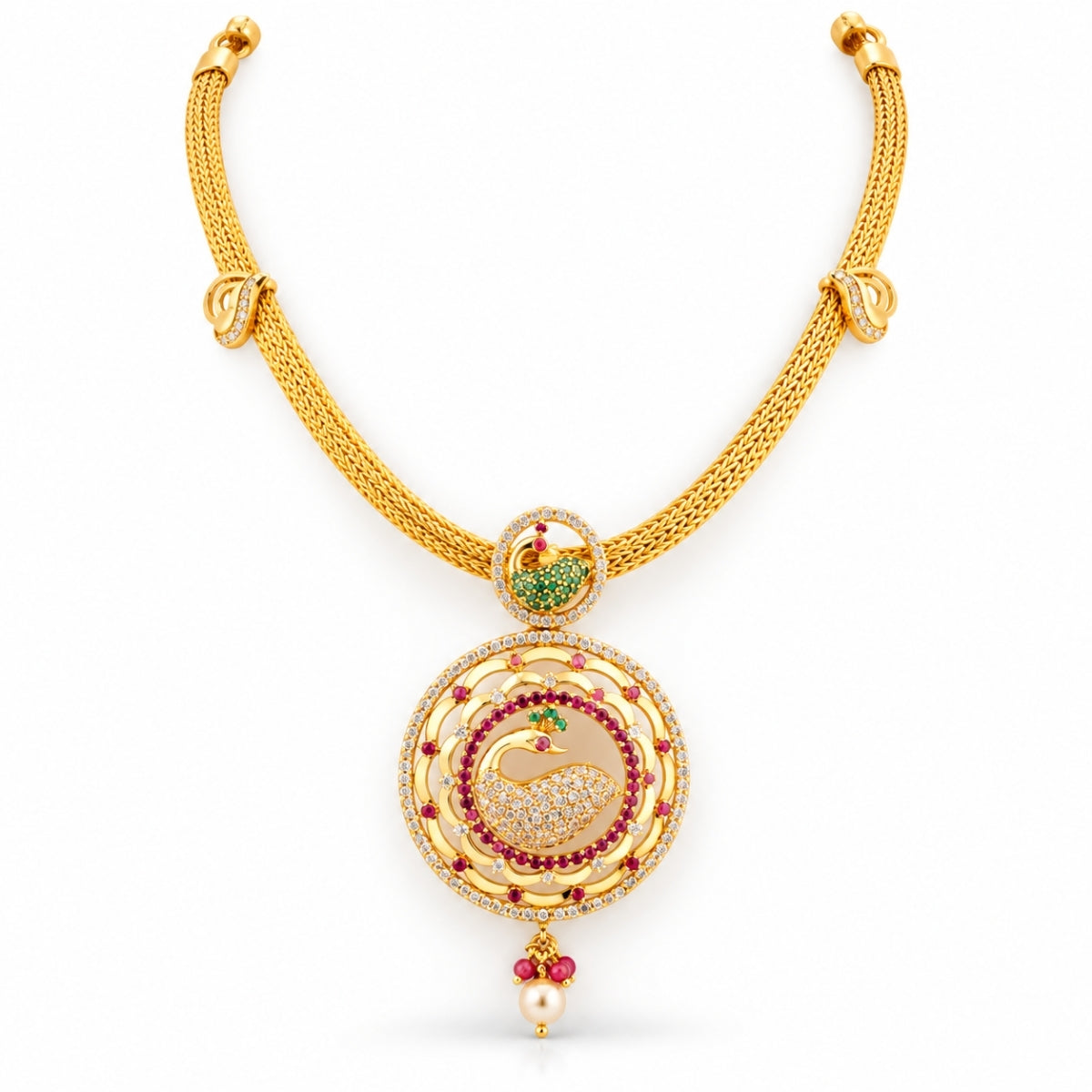 The Aadya Peacock Nakshi 925 Gold Plated Silver Necklace