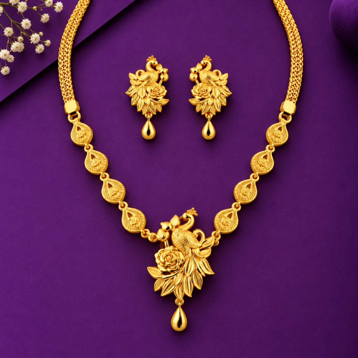 Regal Peacock & Rose Heritage 925 Silver Necklace Set