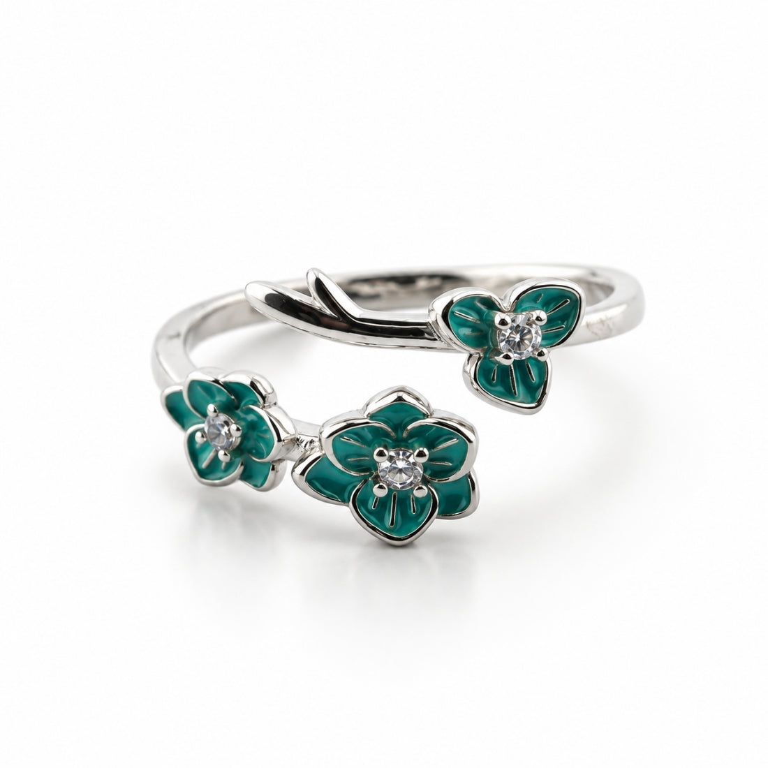Dainty Verdant Blossom 925 Silver Ring