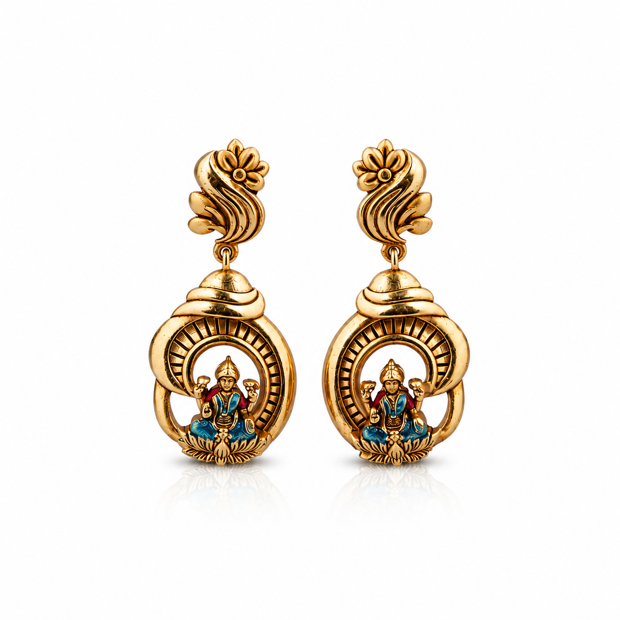 Divine Ganesha Paisley Frame Gold-Plated 925 Silver Drops