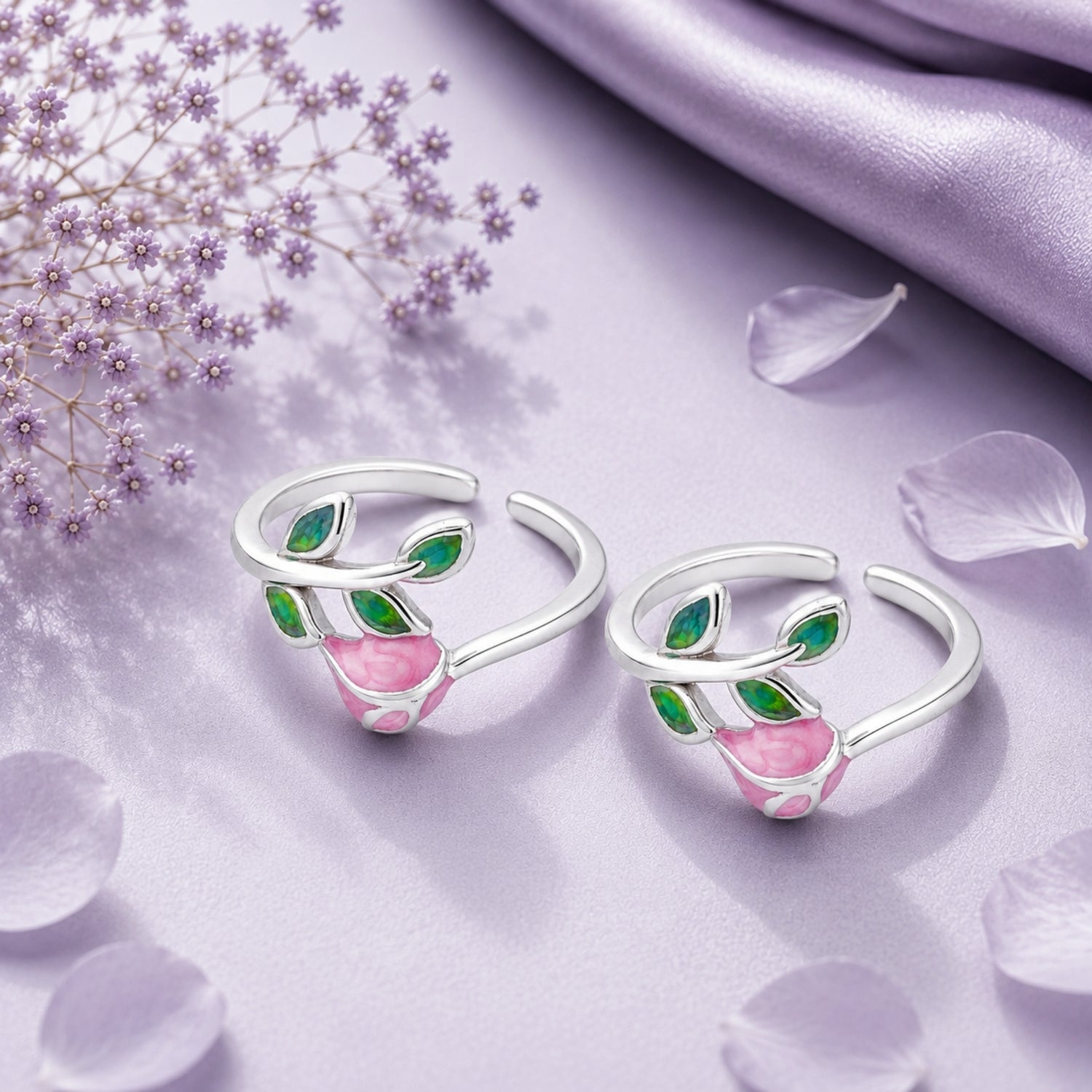 Silver Eden Rosebud Adjustable Toe Rings