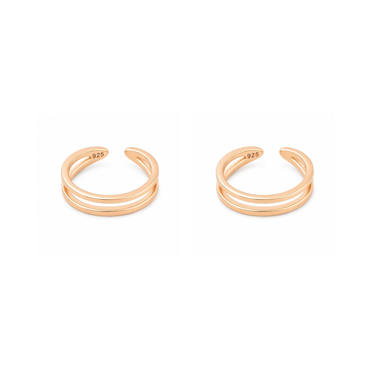 Rose Gold 925 Silver Horizon Double Band Toe Rings