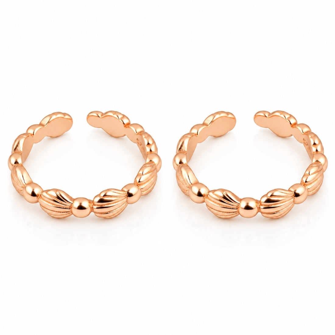 Seashell Harmony 925 Sterling Silver Rose Gold Plated Adjustable Toe Rings (Pair)