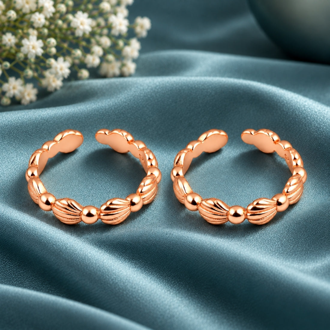 Seashell Harmony 925 Sterling Silver Rose Gold Plated Adjustable Toe Rings (Pair)
