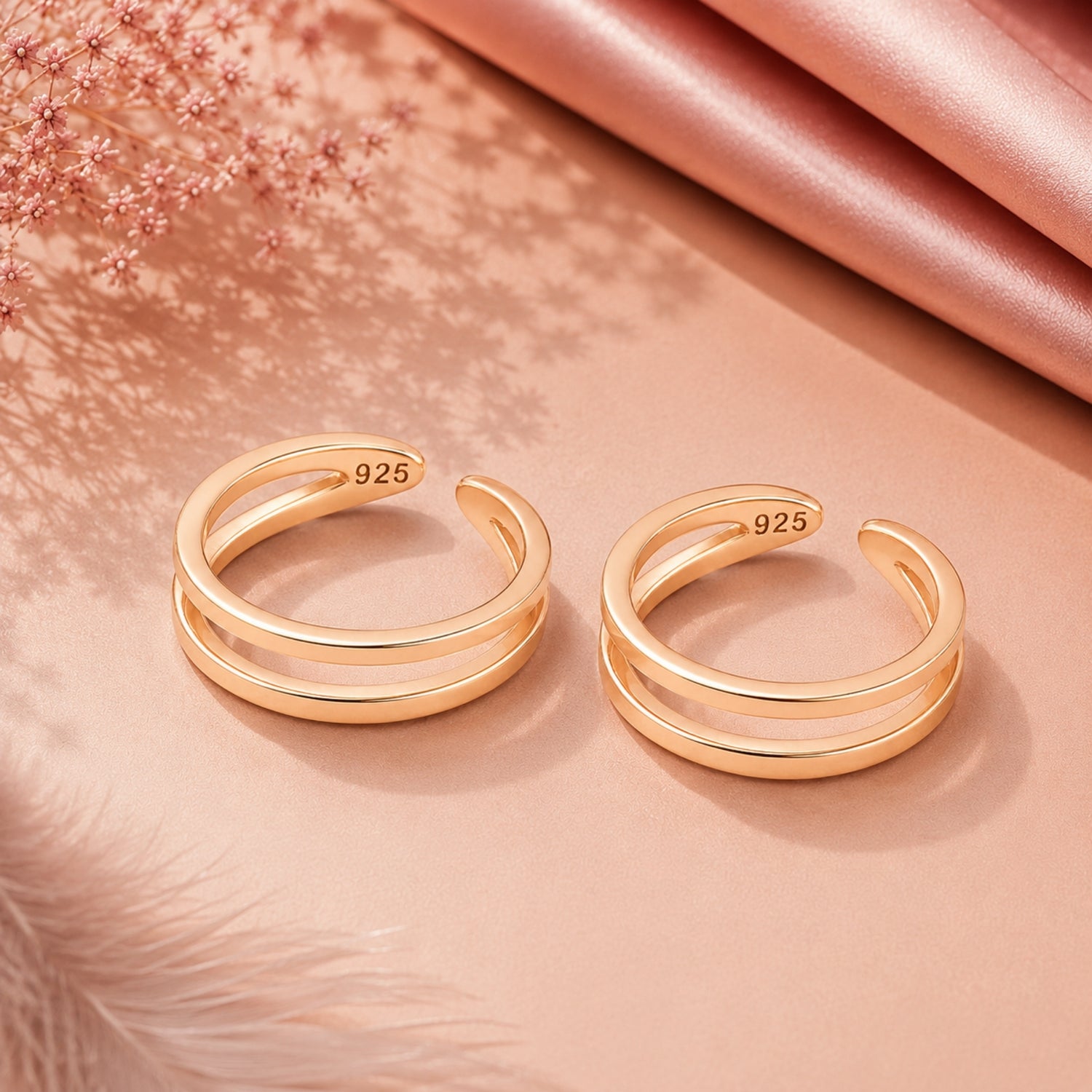 Rose Gold 925 Silver Horizon Double Band Toe Rings