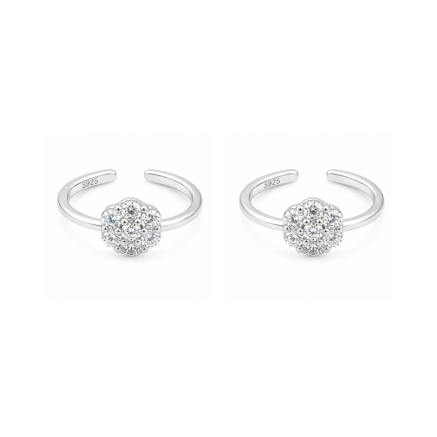 Silver Crystal Blossom Adjustable Toe Rings