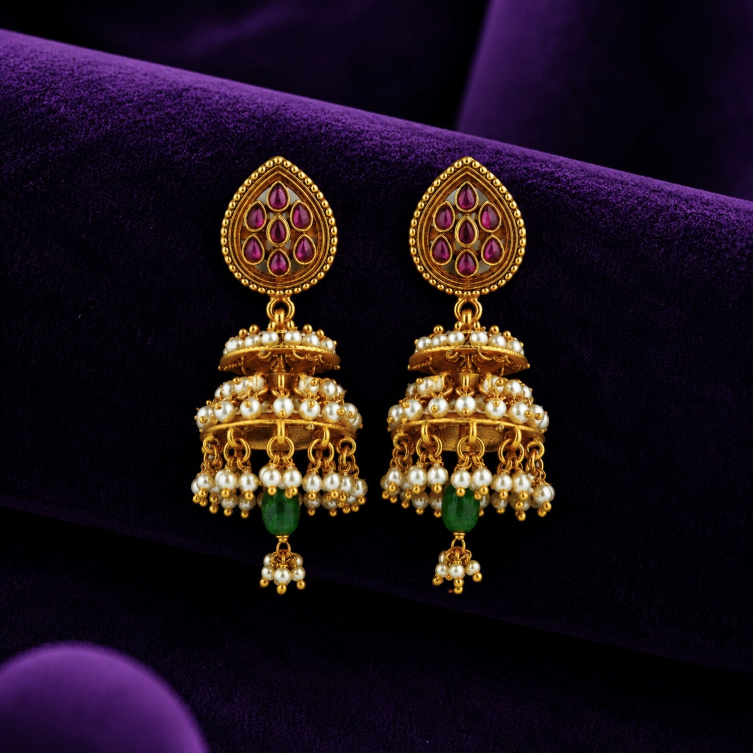 The Mayil Dwi-Tier 925 Silver Gold-Plated Jhumka Earrings