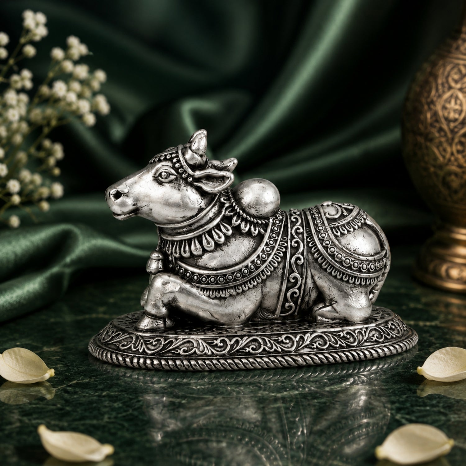 925 Pure Silver Antique Nandi Bull Idol