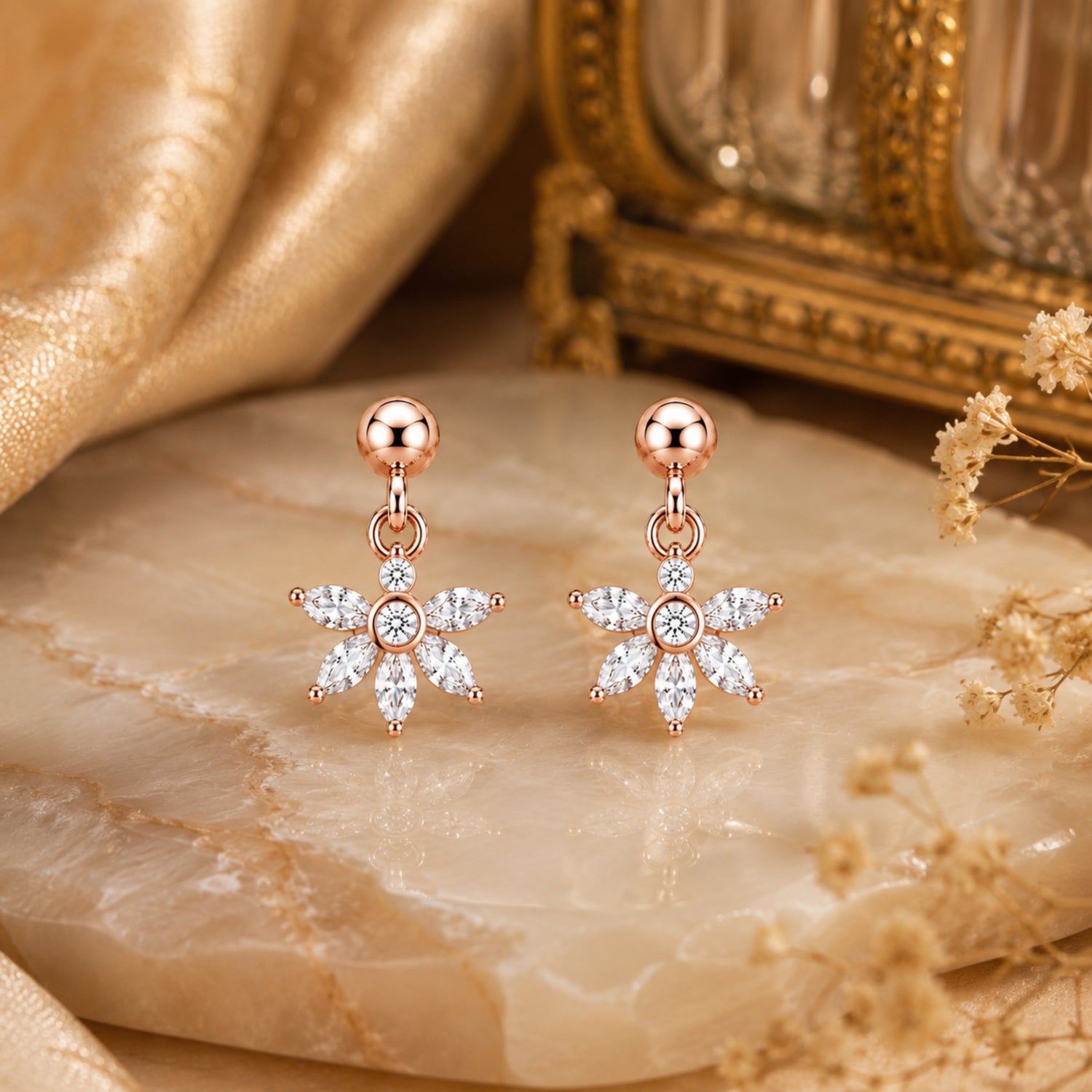 Marquise Lotus Solitaire 925 Pure Sterling Silver Drop Earrings