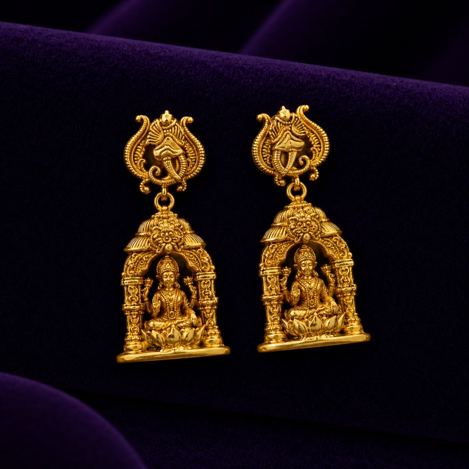 Divine Lakshmi Temple Gold Polish 925 Silver Jhumka Earrings