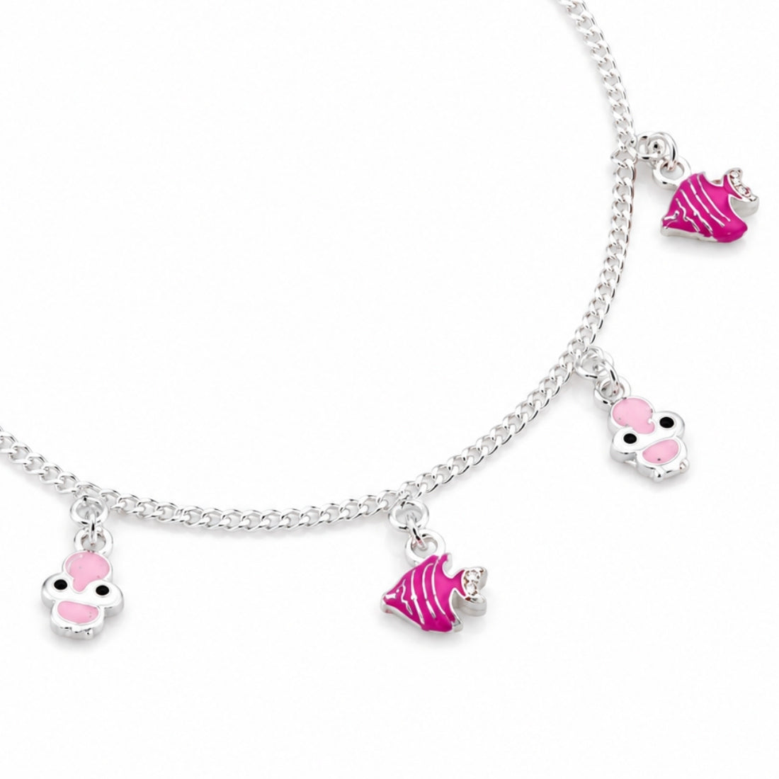 Ocean Whimsy 925 Silver Kids Fish Anklet Pair
