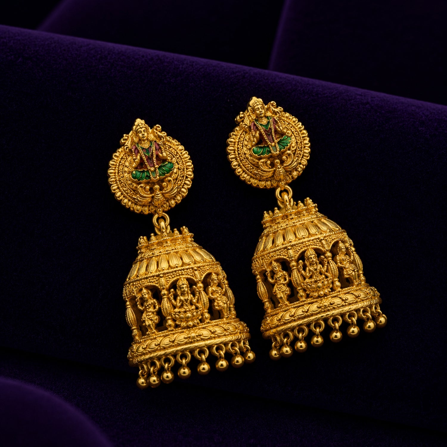 The Lakshmi Nakashi Temple Gold Polish 925 Silver Jhumka