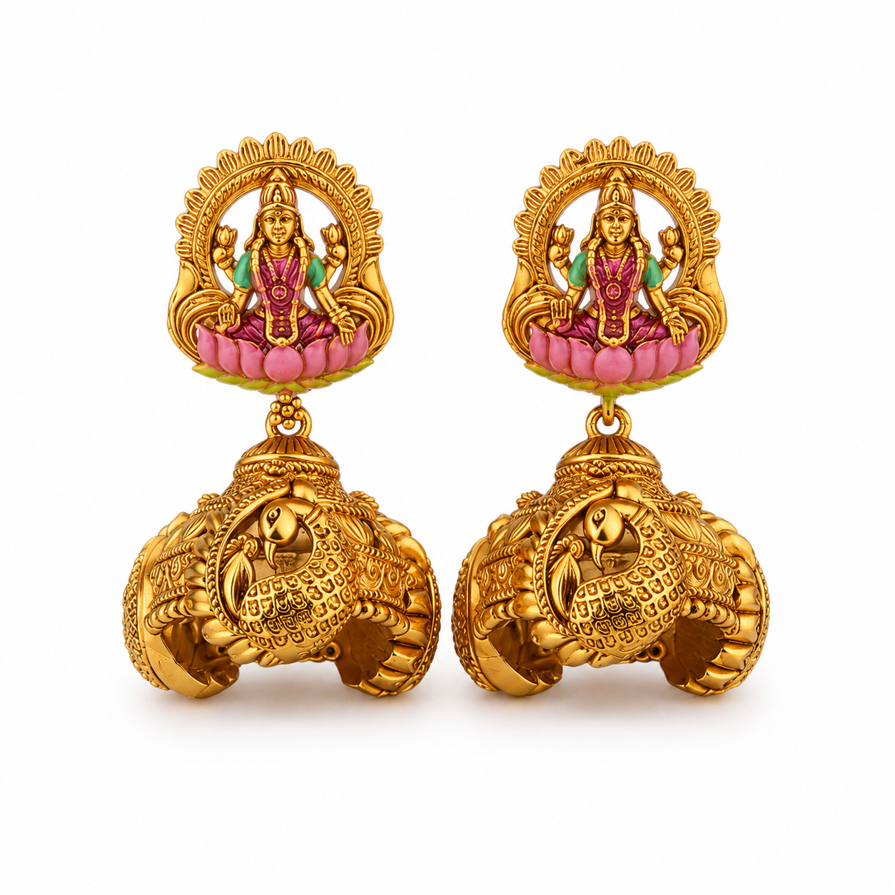 Divine Sri Lakshmi Gold-Plated 925 Silver Jhumka