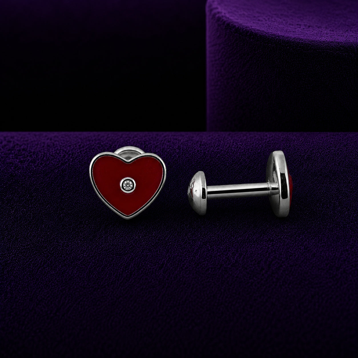 Red Enamel Heart 925 Sterling Silver Solitaire Earrings