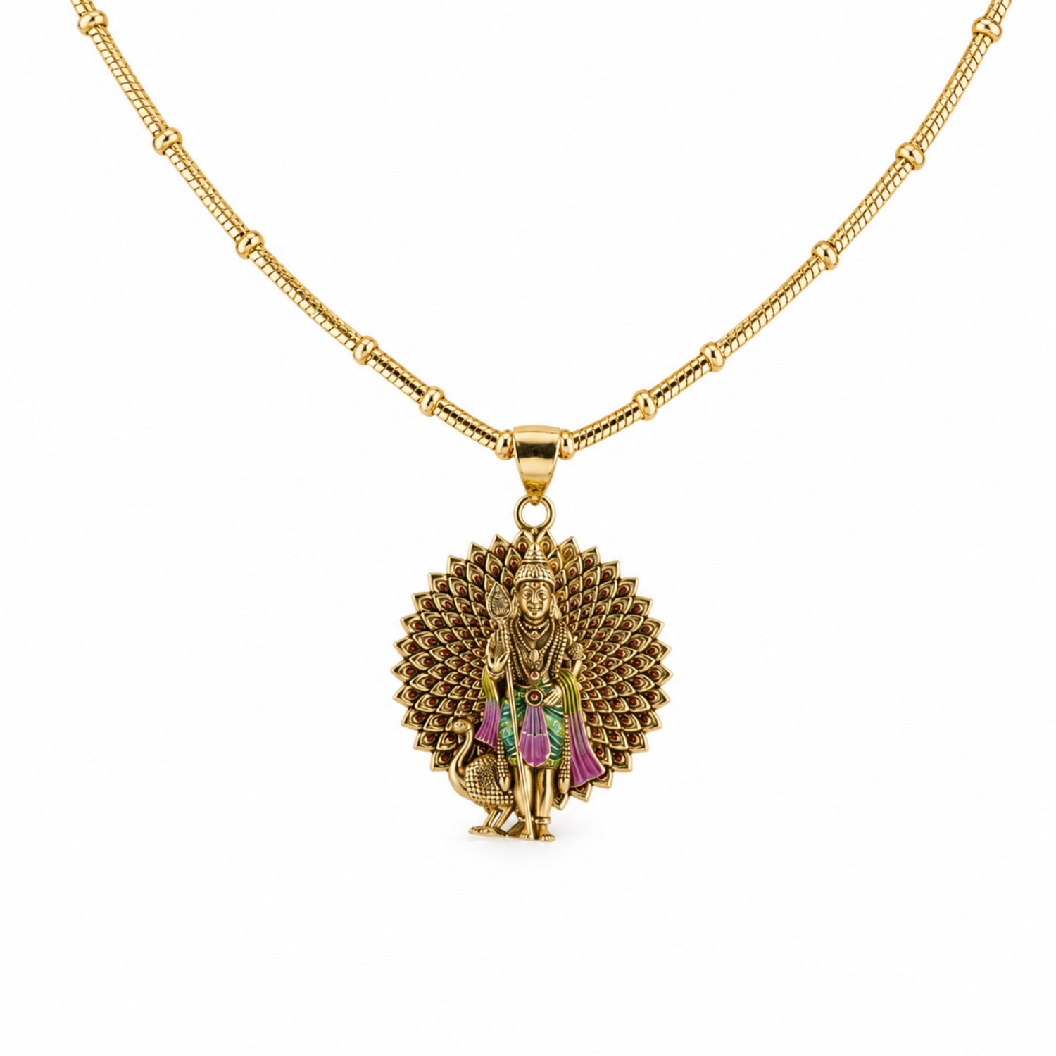 Divine Gold Plated 925 Silver Lord Murugan Medallion Pendant