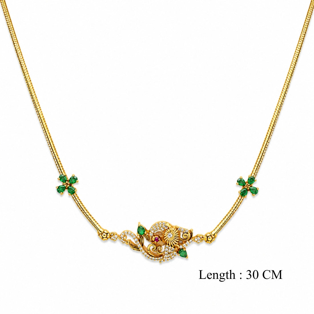 The Emerald Mayura 925 Sterling Silver Peacock Mugappu Chain