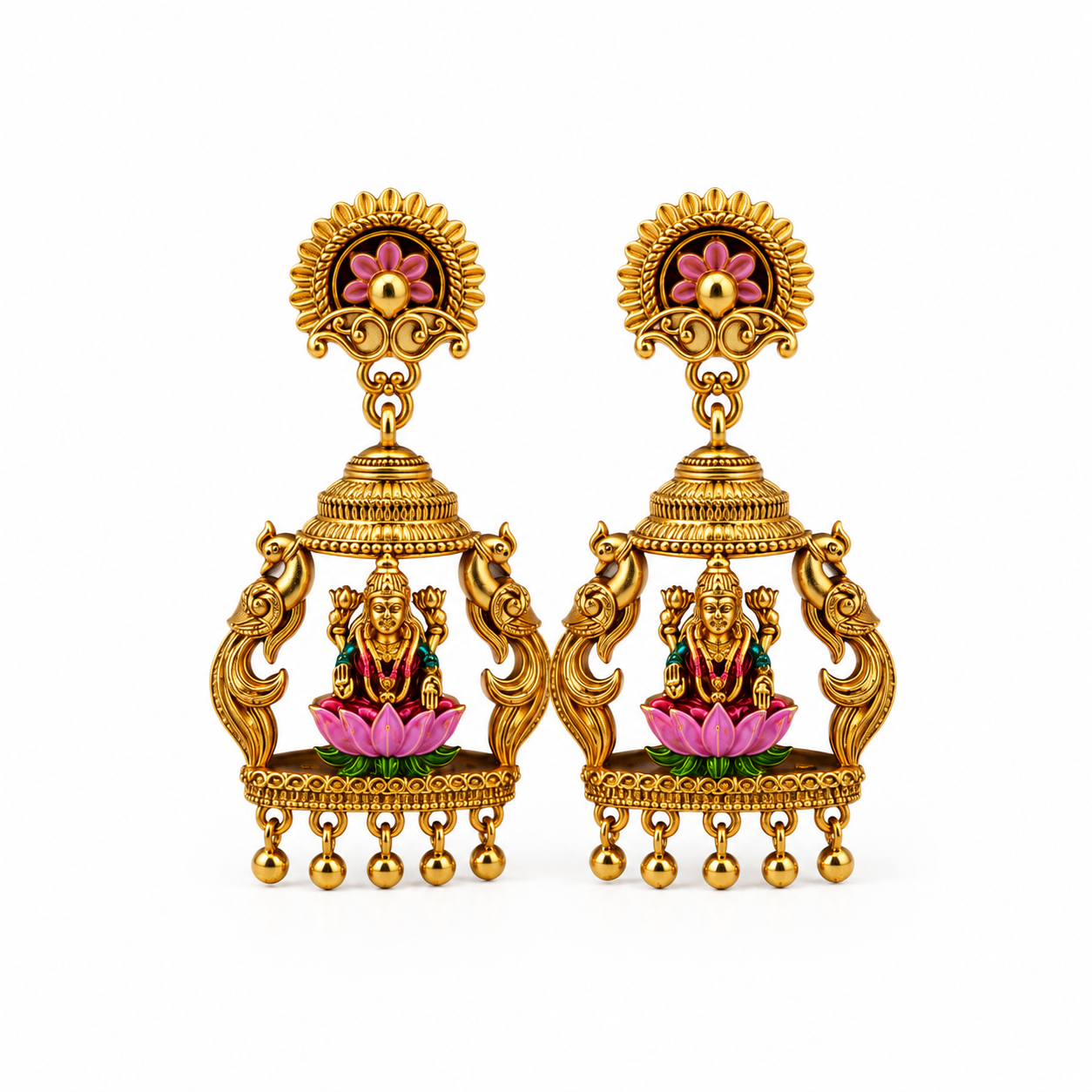 Divine Lakshmi Lotus Arch Gold-Plated 925 Silver Drops