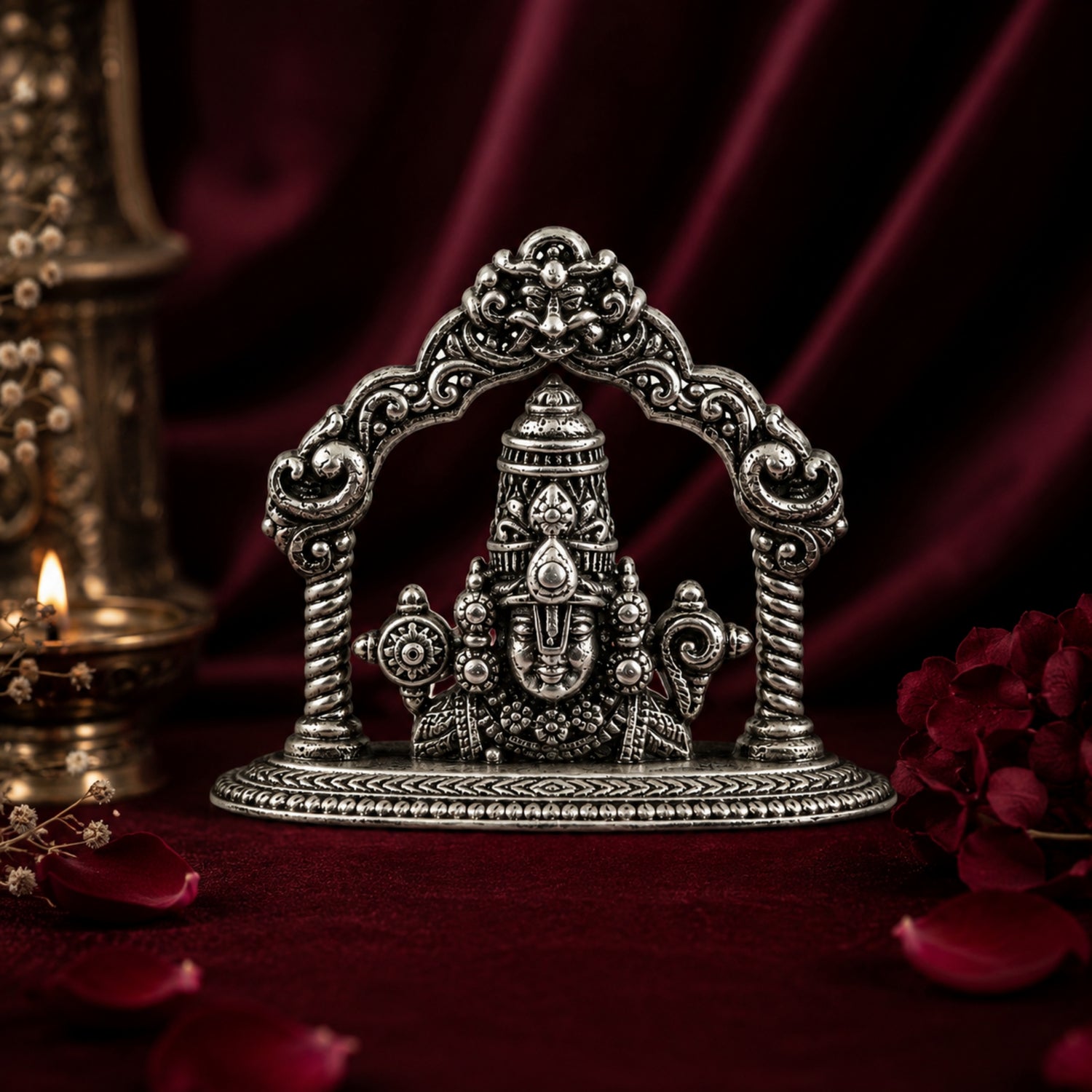 925 Pure Silver Antique Lord Tirupati Balaji Face Idol with Arch