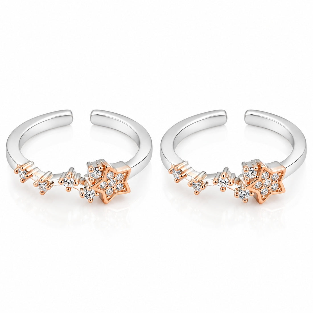 Shooting Star Constellation 925 Sterling Silver Dual-Tone Adjustable Toe Rings (Pair)
