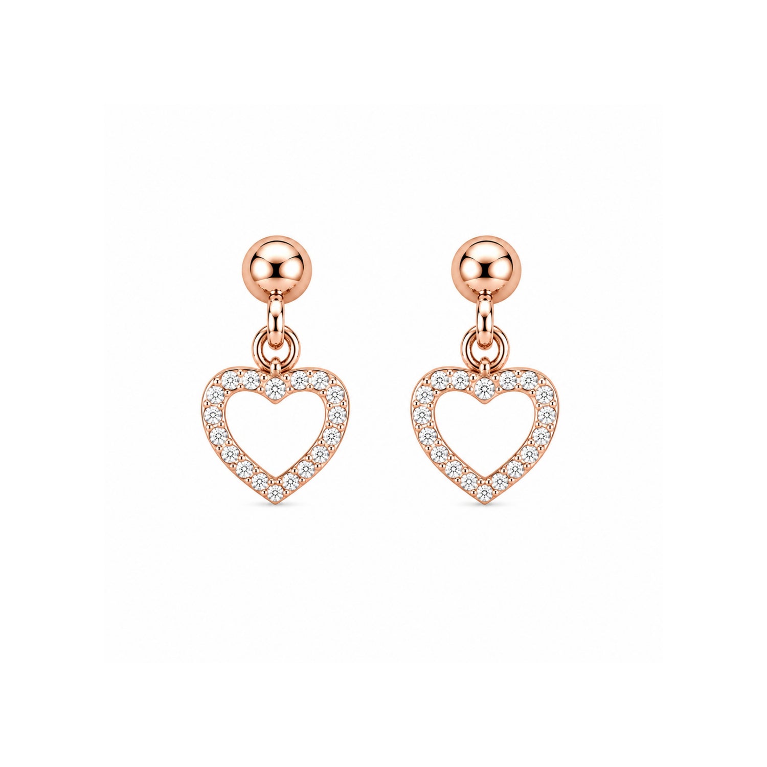 Dangling Pavé Open Heart 925 Pure Sterling Silver Drop Earrings