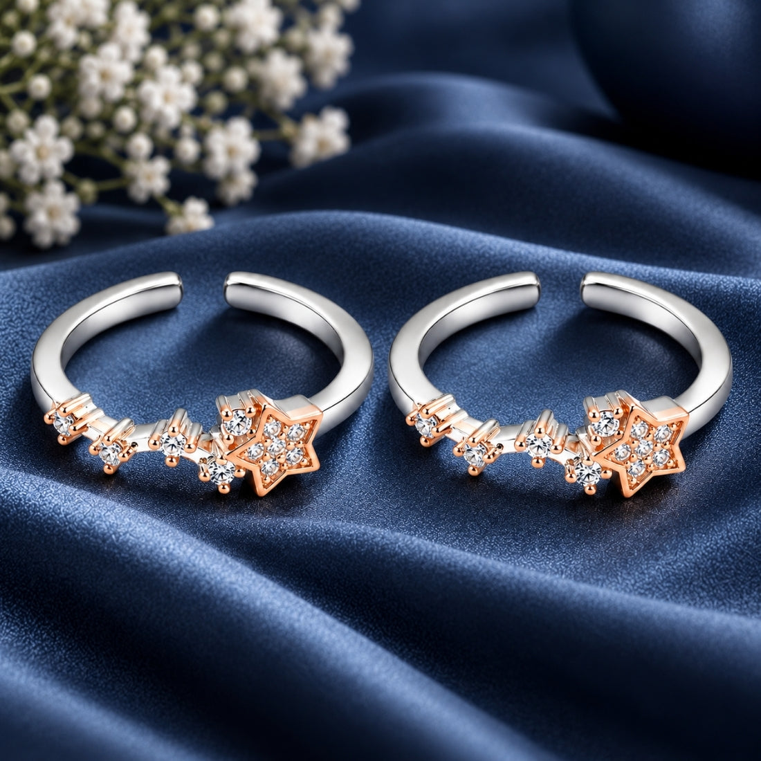 Shooting Star Constellation 925 Sterling Silver Dual-Tone Adjustable Toe Rings (Pair)
