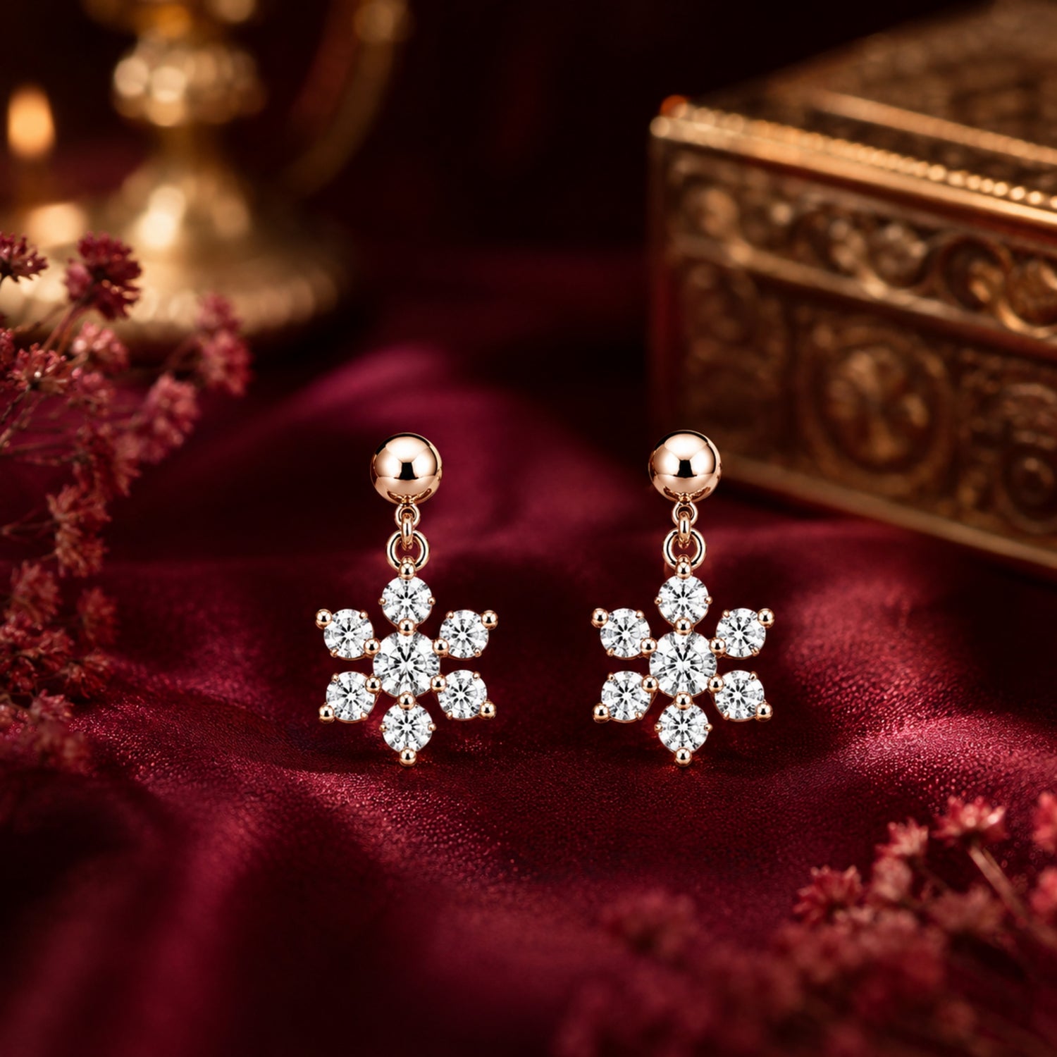 Blossoming Solitaire Flower 925 Pure Sterling Silver Drop Earrings
