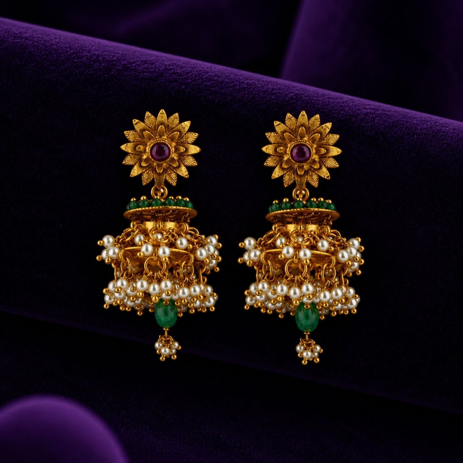 The Vanshika Sunflower Gold-Plated 925 Silver Jhumka Drops