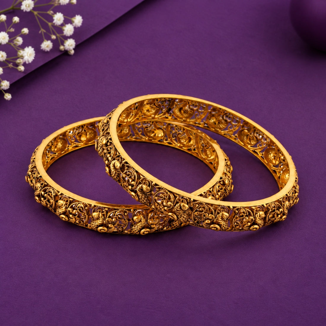 The Gajraj Peacock 925 Silver Gold Plated Heritage Bangles