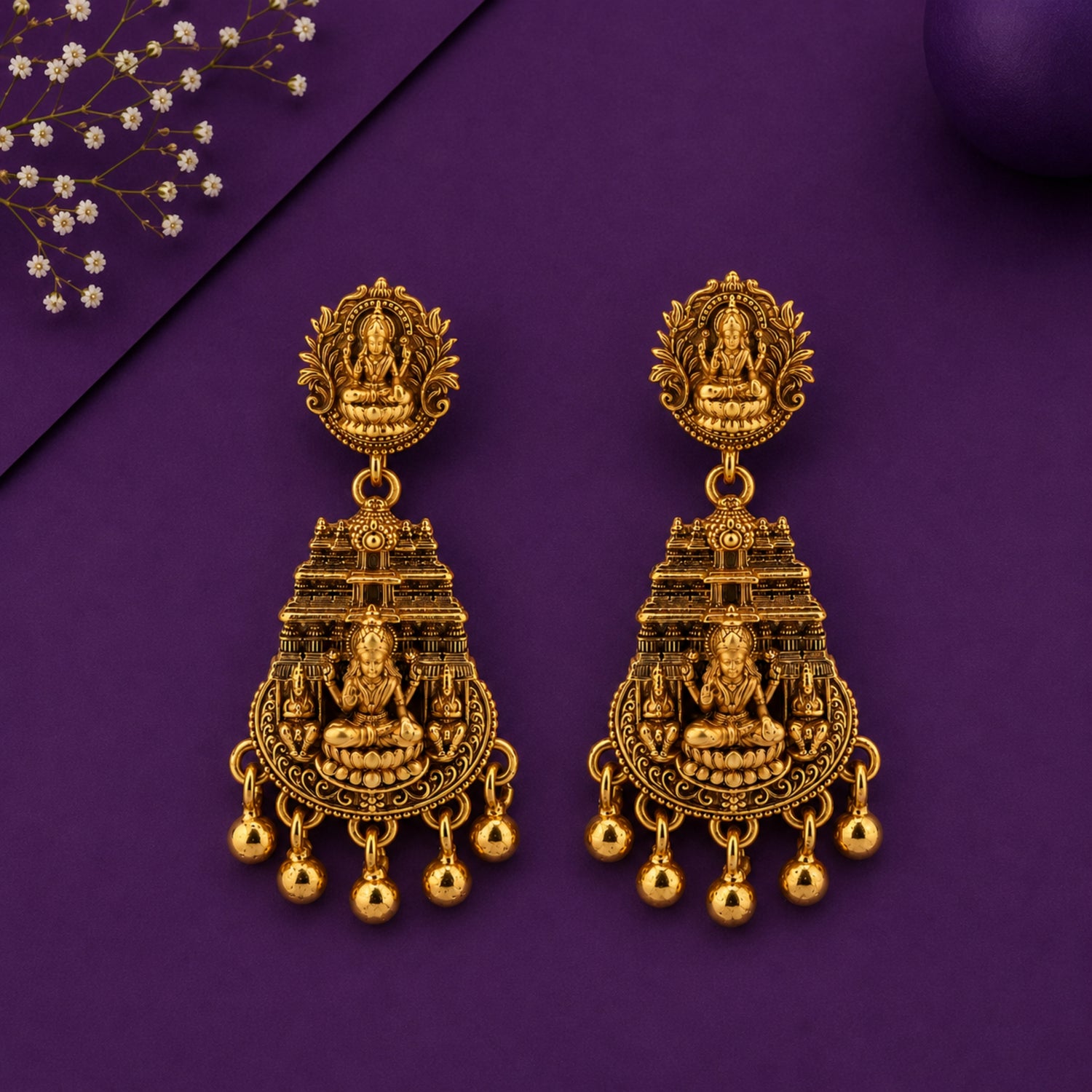The Gaja Lakshmi Gopuram Antique Silver Drops
