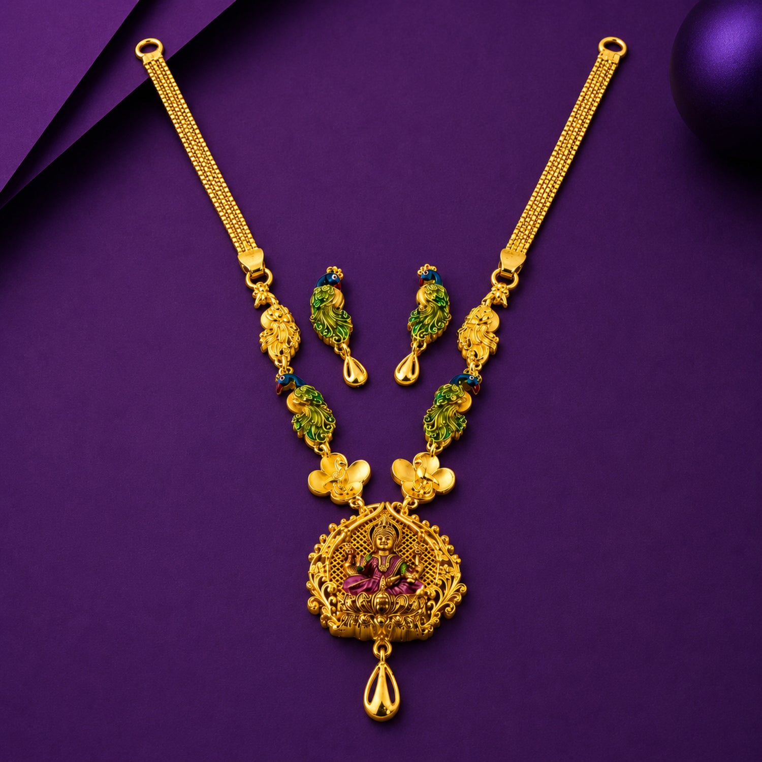 The Ashta Lakshmi Leaf 925 Silver Necklace Set