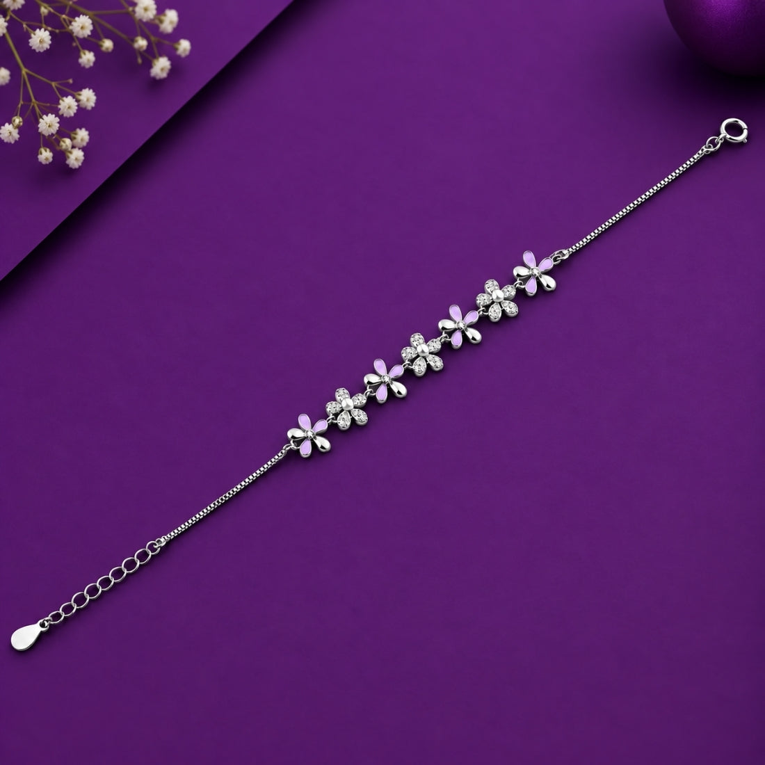 The Silver Jasmine – 925 Sterling Silver Six-Flower Garland Bracelet