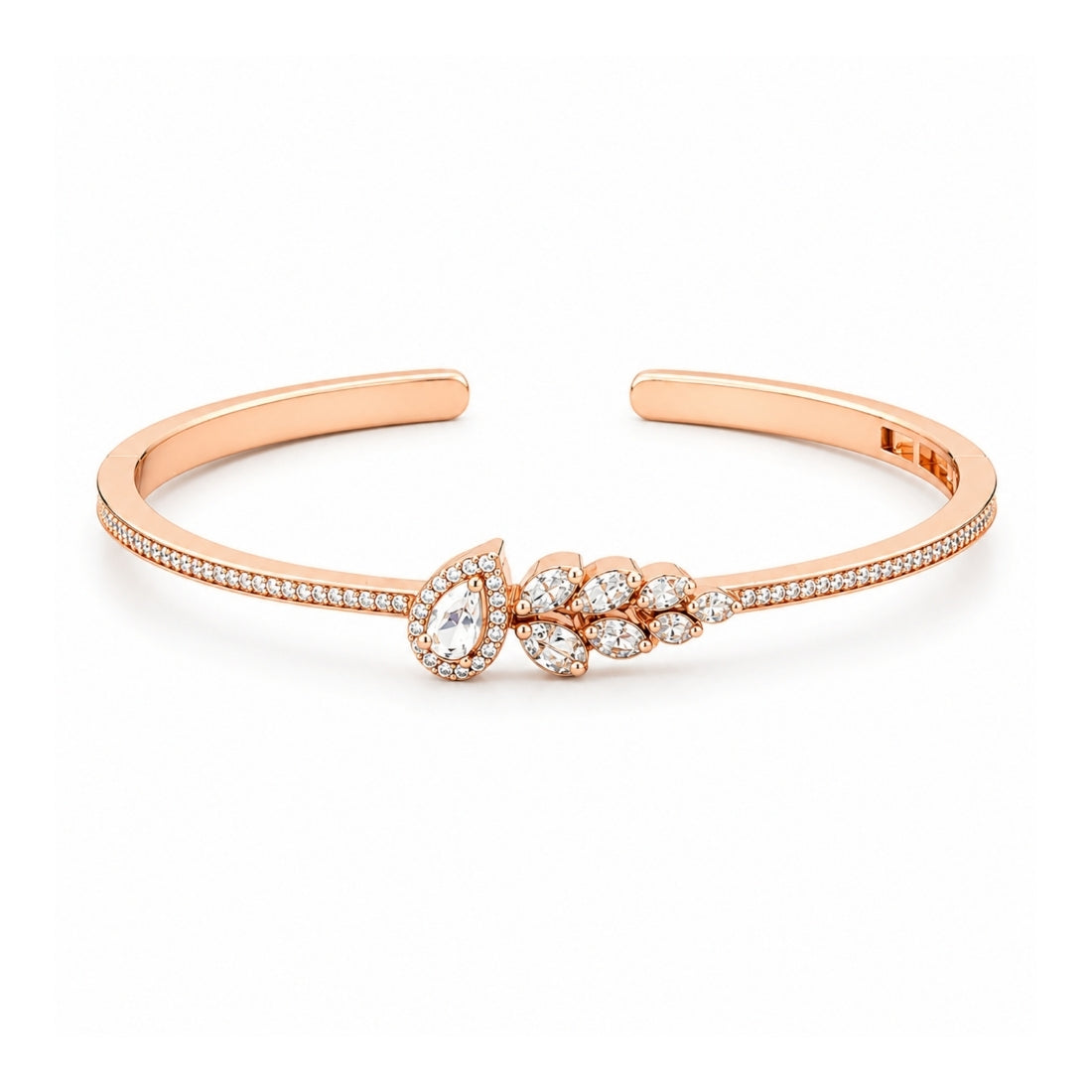 Rose Gold Pavé Leaf & Marquise Silver Kada