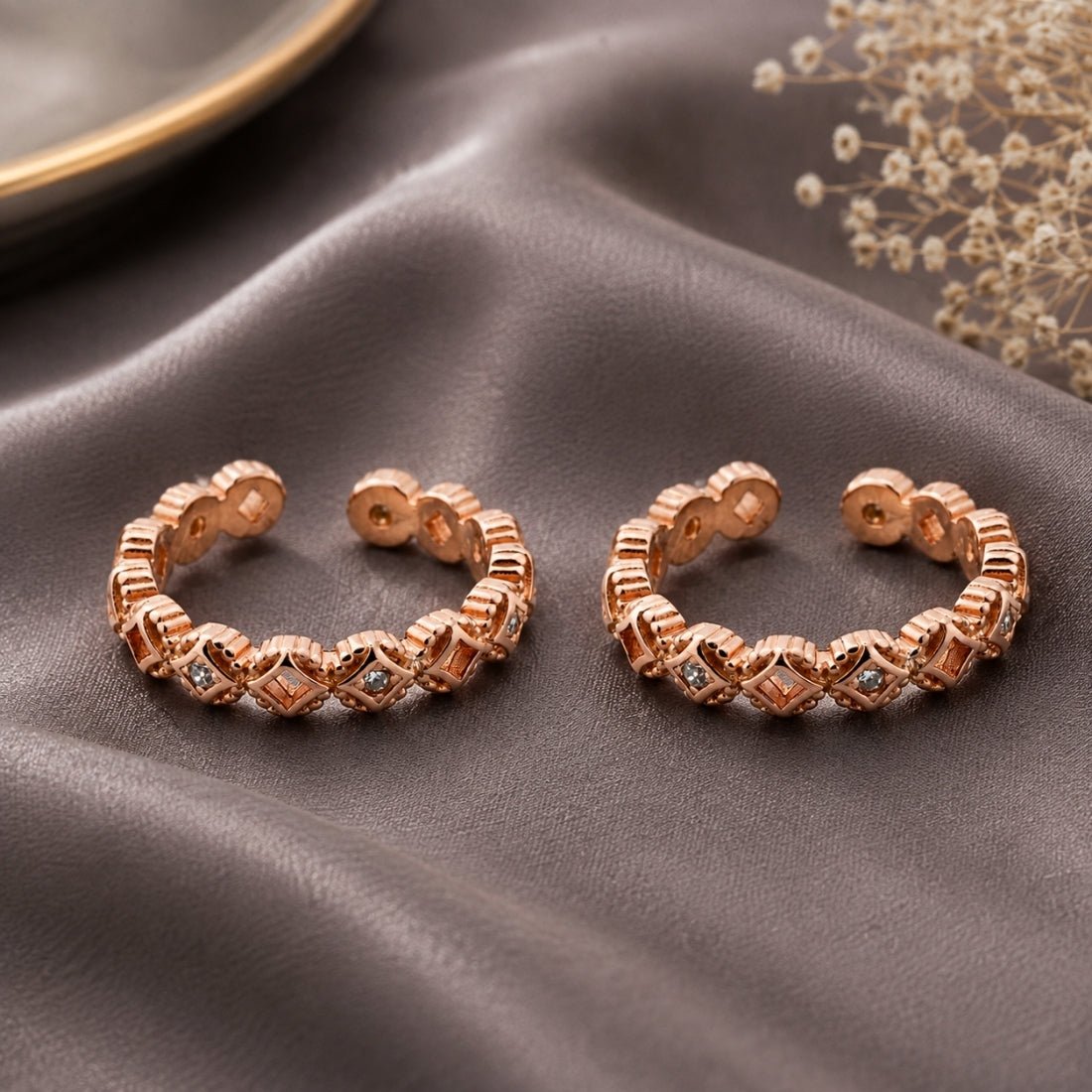 The Zara Hexagon Eternity Rose Gold Toe Rings (925 Sterling Silver Pair)