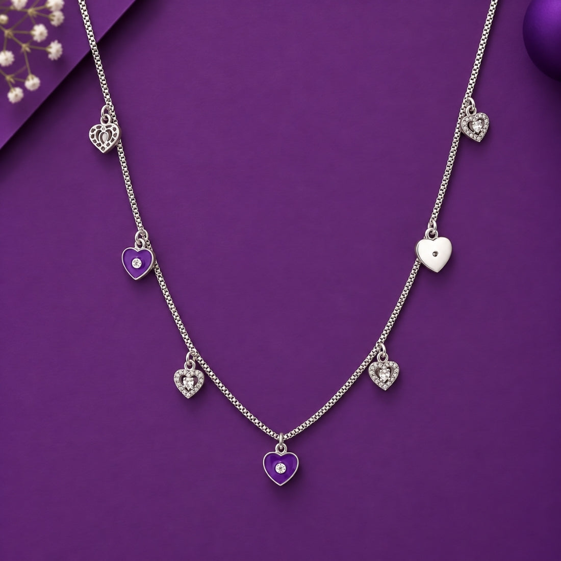 The Amour Protection Purple Heart Charm 925 Silver Chain