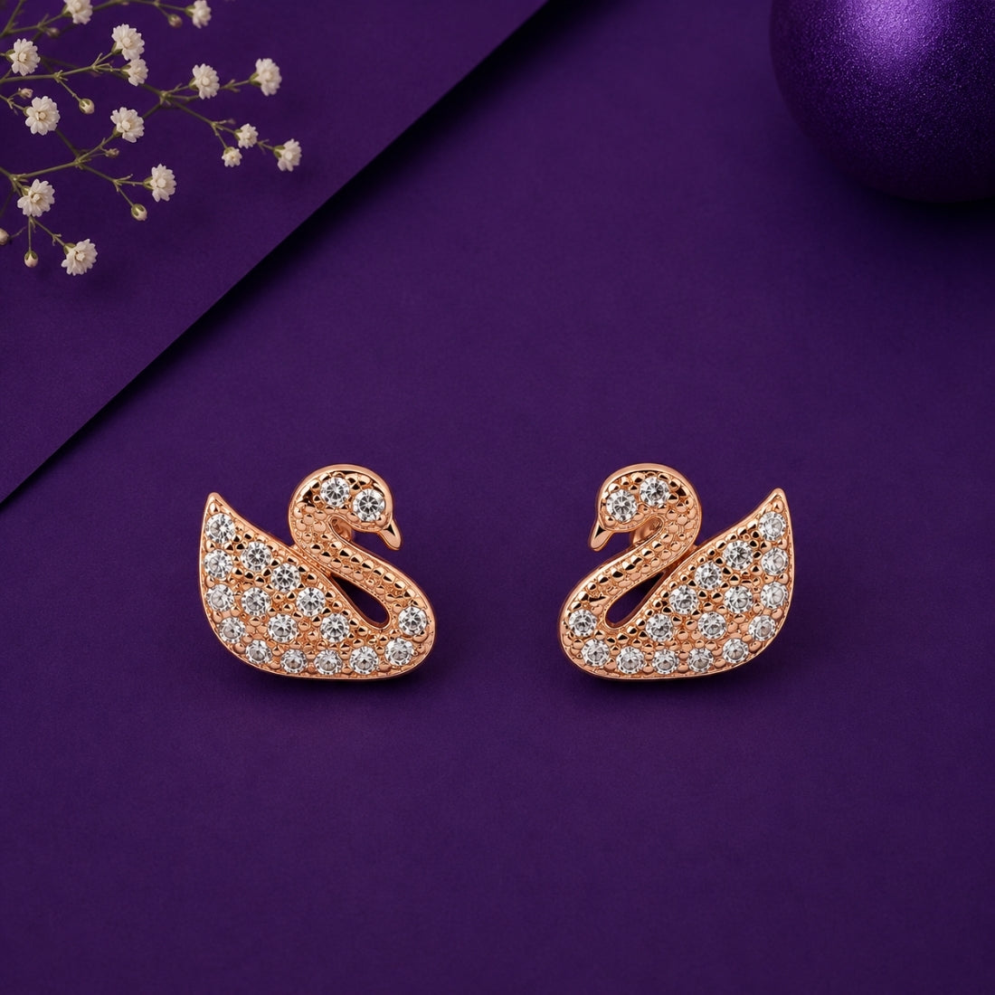 Rose Gold Pavé Graceful Swan Stud Earrings