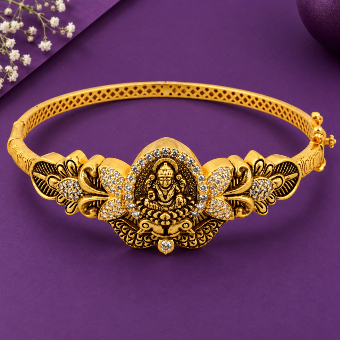 The Royal Lakshmi Crowned Teardrop Antique Temple Kada