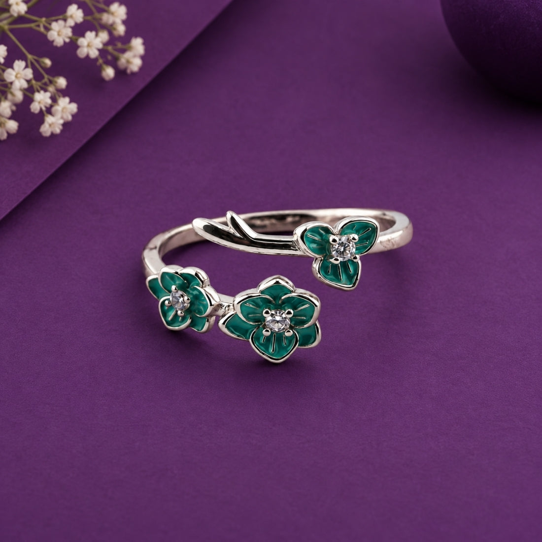 Dainty Verdant Blossom 925 Silver Ring