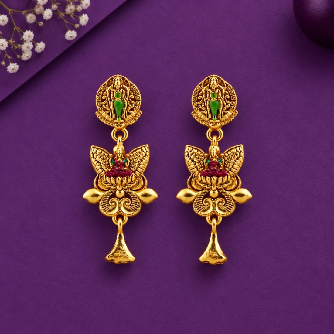 The Divine Ganesha & Lakshmi Lotus Drop Earrings in 925 Sterling Silver