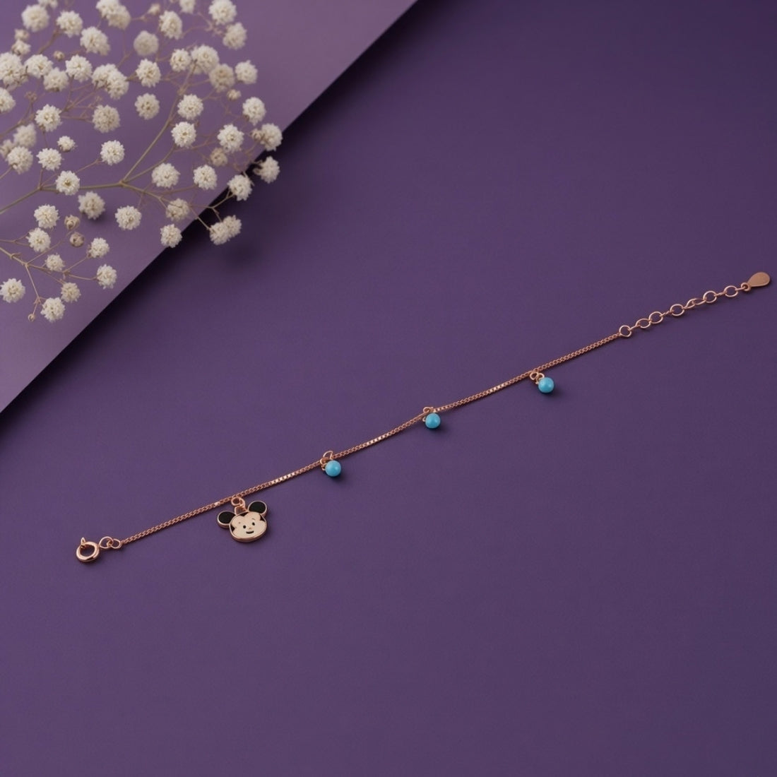Mickey Magic 925 Sterling Silver Rose Gold Enamel Character Kids Bracelet