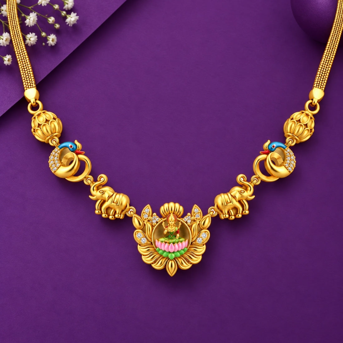 The Gaja Lakshmi Royal Lotus Heritage 925 Silver Necklace