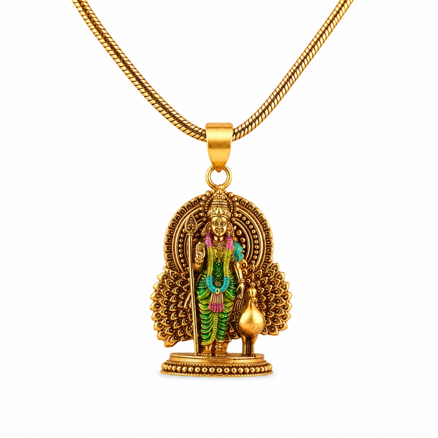 sculpted Gold Plated 925 Silver Lord Murugan Aura Pendant
