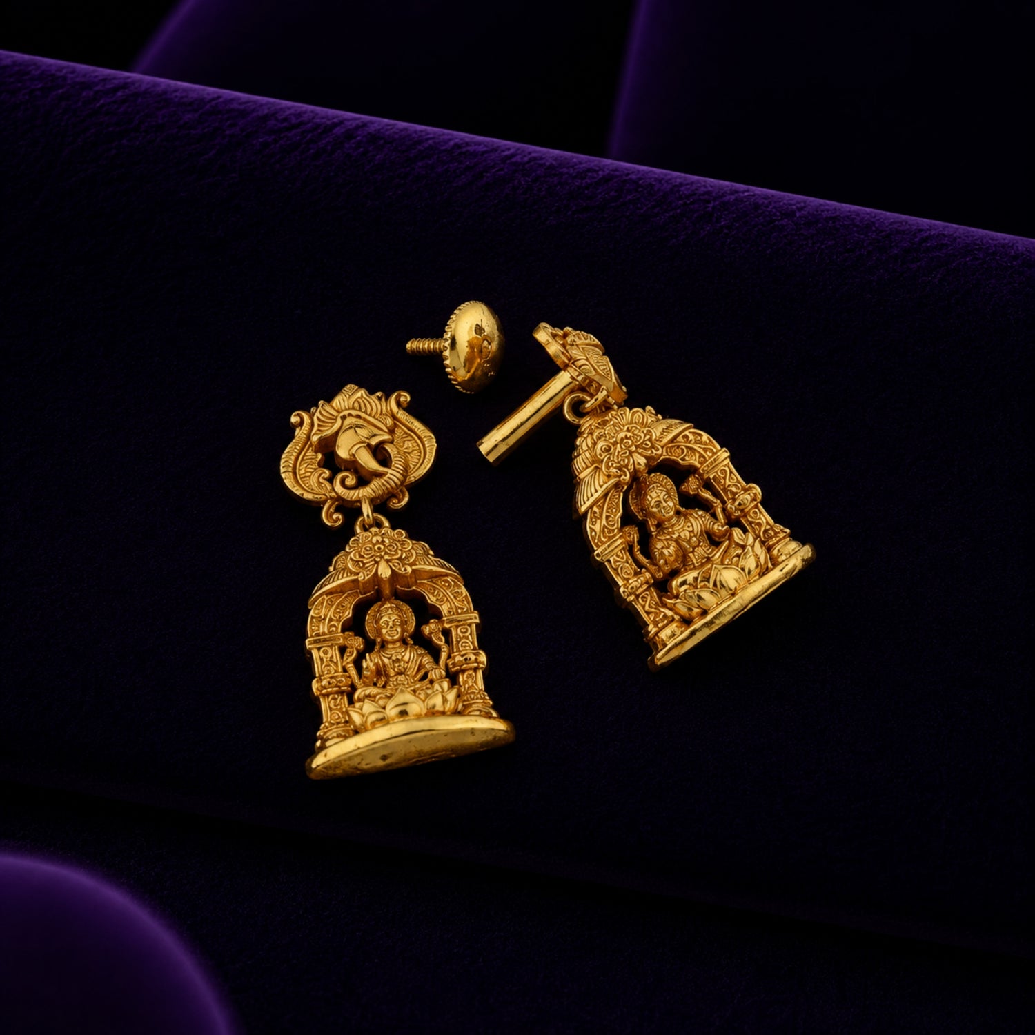 Divine Lakshmi Temple Gold Polish 925 Silver Jhumka Earrings
