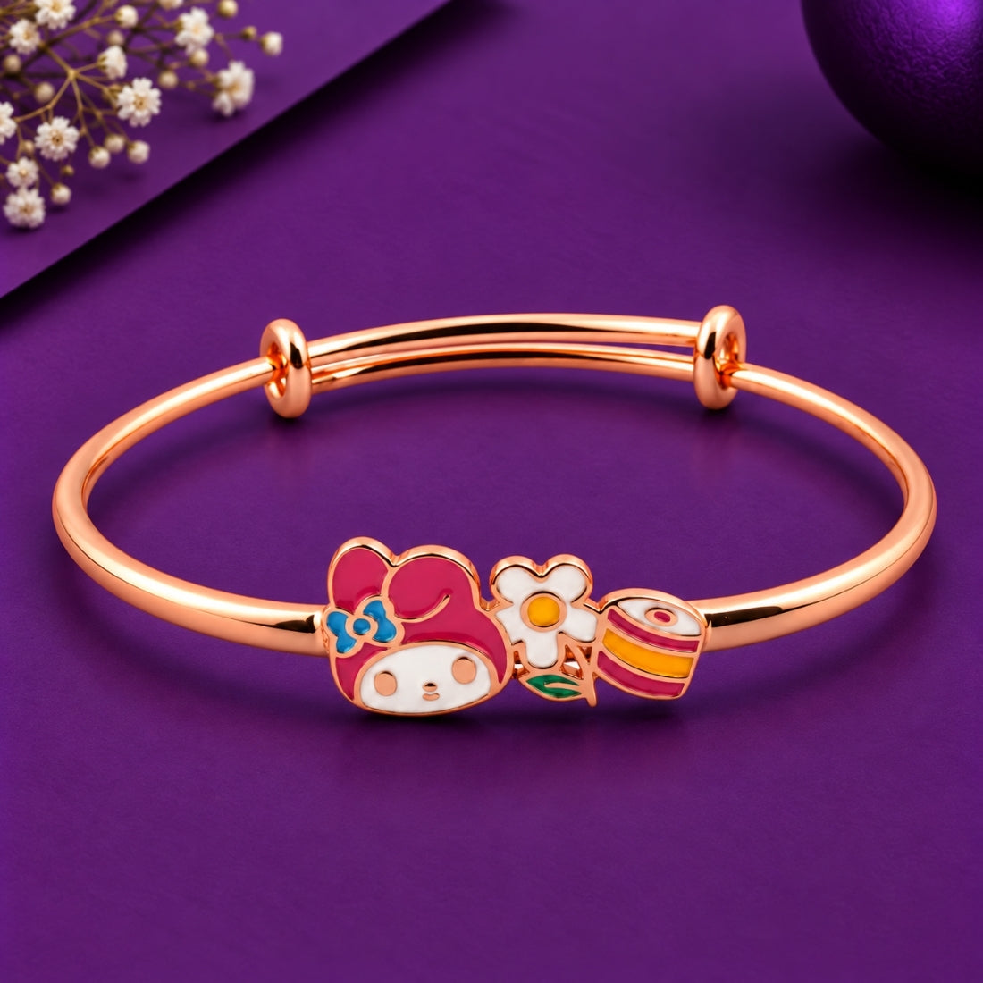 My Melody Sweet Daisy 925 Sterling Silver Adjustable Kids Kadas (Rose Gold Finish)