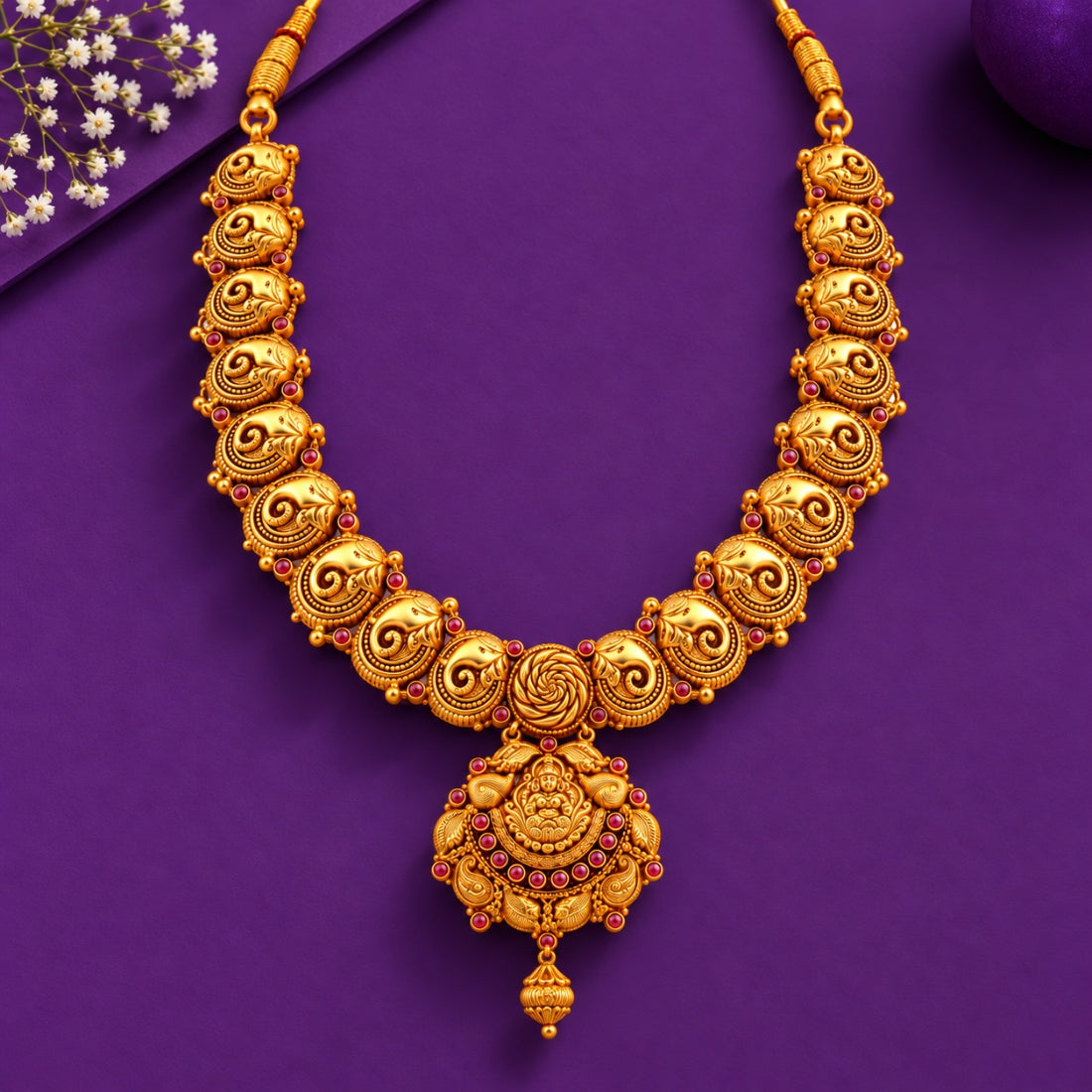 The Temple Lakshmi Mango Swirl Crescent 925 Silver Necklace