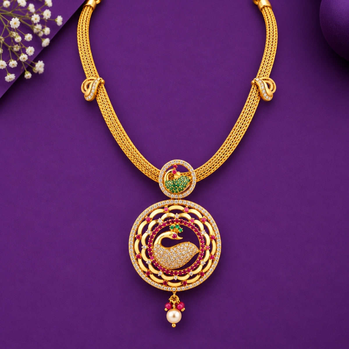 The Aadya Peacock Nakshi 925 Gold Plated Silver Necklace