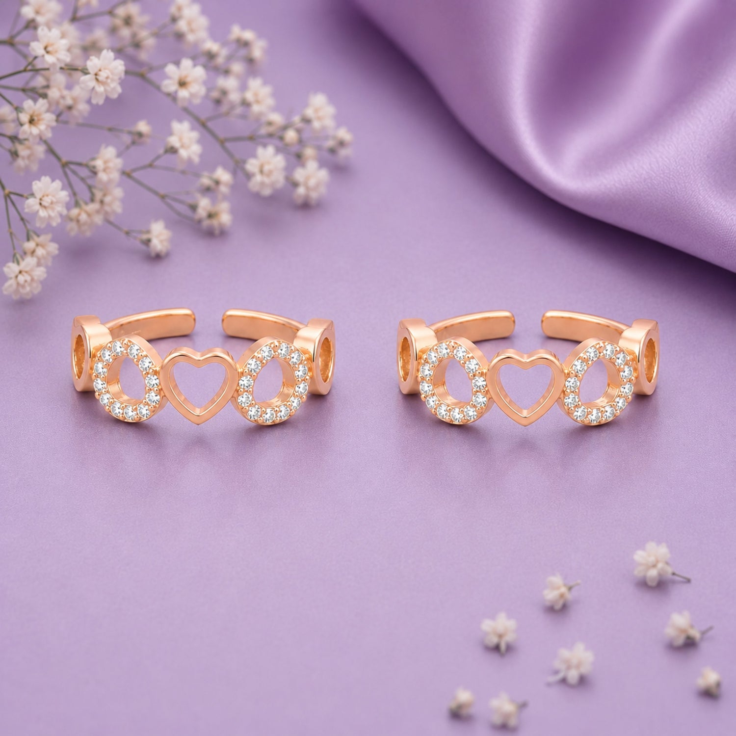 Sweetheart Halo Rose Gold Adjustable Toe Rings