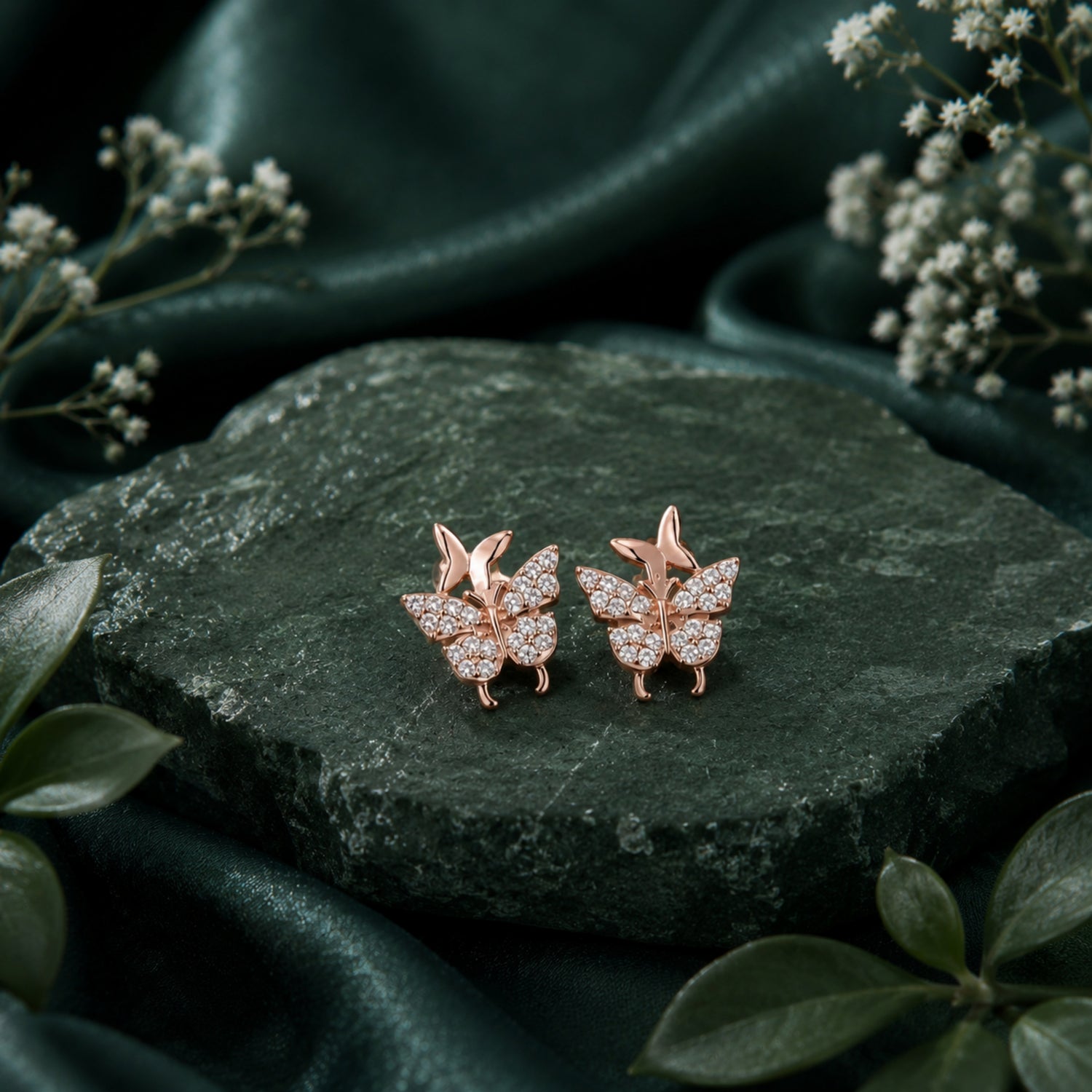 Dual Fluttering Butterfly 925 Pure Sterling Silver Stud