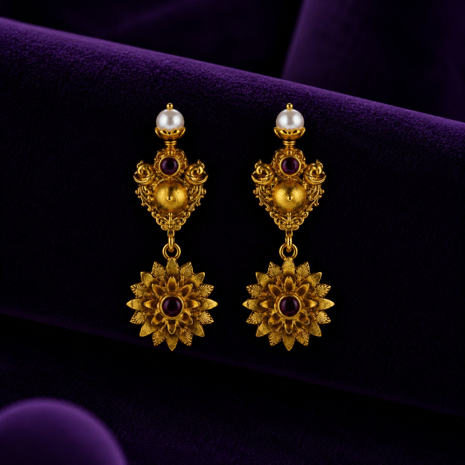 The Taruni Floral Gold-Plated 925 Silver Drops Earring