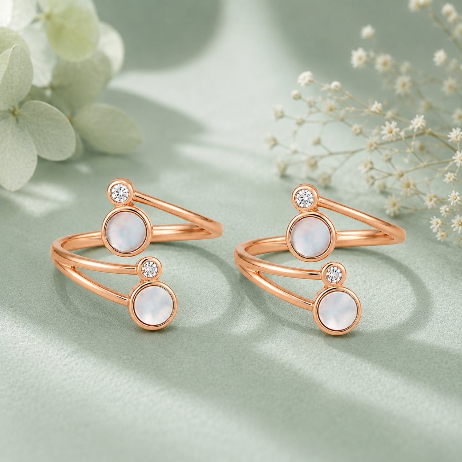 925 Silver Rose Gold Mother of Pearl Celestial Bypass Toe Rings